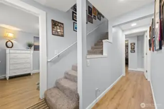 Stairs to 2 bedrroms and entrance to connected separate living area.