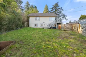 Fully fenced large back yard.