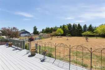 You can see the Greenhouse and the Deer-proofed Garden here. The yard does have a sprinkler system. There are fruit trees in th yard..