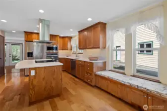 Sunny breakfast nook with lots of storage.