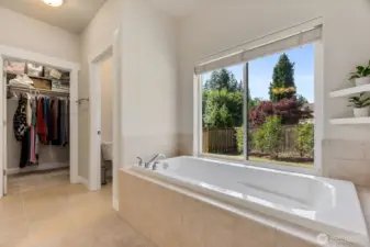 Big soaking bath tub and walk in closet