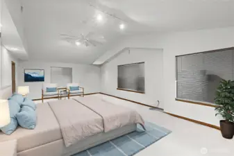 Virtually staged. Vaulted ceilings in massive Owner's suite.