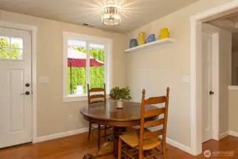 Eating space leads to outside patio and open to living room