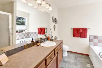 Enjoy a luxurious 5-piece bath—featuring a soaking tub, large vanity and a separate shower.