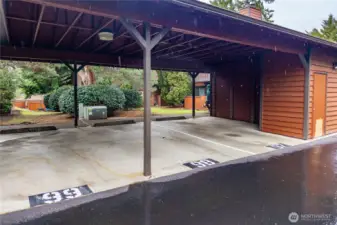 Two parking spots - one is covered carport. Another storage here