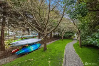 The property offers shared storage for kayaks and paddleboards, providing a convenient and secure space for residents to store their watercraft and enjoy easy access to aquatic adventures.