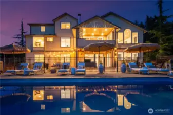 Stunning exterior at night.