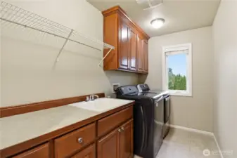 Upper Laundry Room with Built In Cabinets.