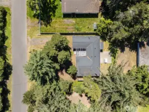 Overhead view of the home and back patio.