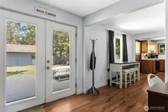 Back entrance with new french doors and built in blinds.