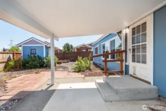 Covered patio in backyard