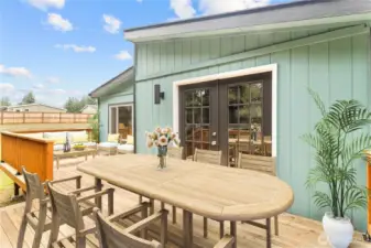 Huge deck that offers two entertaining areas. Savor a beverage and enjoy the views of the green belt right at your backyard.