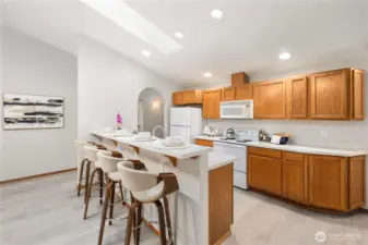 Brand New Quartz Slab Counter tops in kitchen.