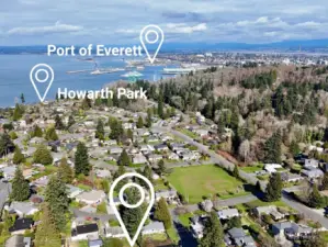 View from above showing Howarth Park and Port of Everett