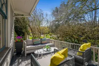 Roomy front deck bathed in western light