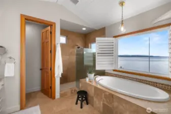 Primary bathroom with water views