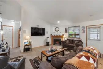 Family room wired for surround sound, built-in speakers.