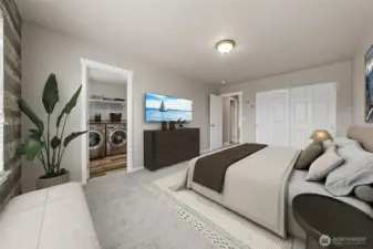 Spacious bedroom with continental bathroom through the laundry room