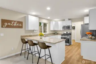 Large kitchen with peninsula