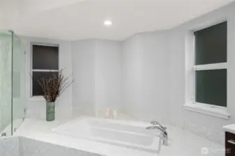 Oversized soaking tub ultimate relaxation.