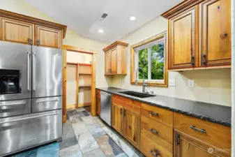 Slate counters, Walk-in pantry with pocket door