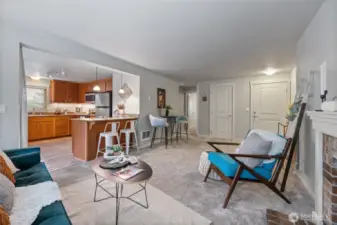 Kitchen/living room hybrid- open & bright.