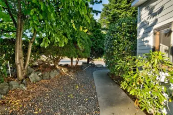 Private entry with mature fruit trees