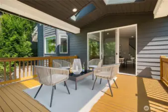 Entertain year-round under the expansive covered patio with skylights.