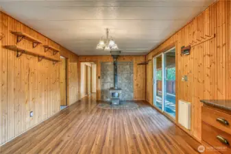 dining room w wood stove