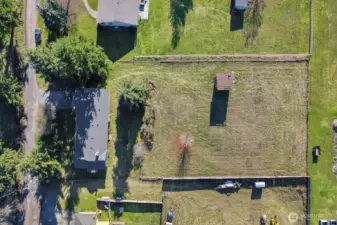 Aerial view of the home and land.