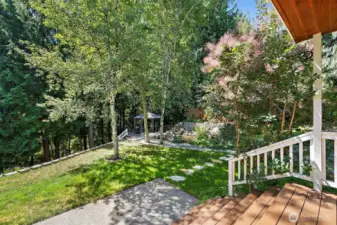 View to the backyard from the dining room slider