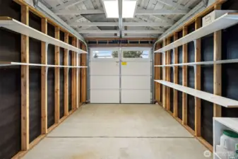 Single-car garage with built-in storage.