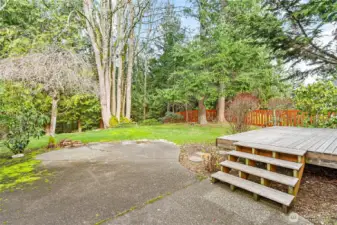 Large patio space and deck for enjoyment and entertainment.