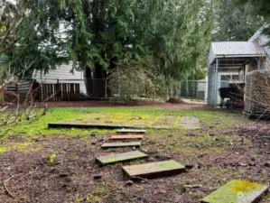 Path and cement pavers for sitting area