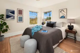 One of four large bedrooms on the top floor! Each well appointed with floor space and closet space! Some Olympics and Northwest views from this room!