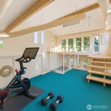 Poolhouse breezeway, this is the perfect spot for your exercise equipment (virtually staged)