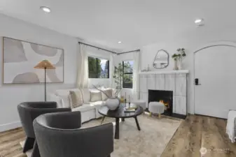 Wood-burning fireplace perfect for cozy nights in.