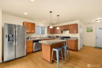 Spacious eat-in kitchen.
