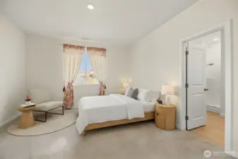 Virtually staged primary bedroom.