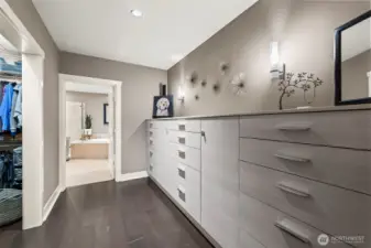 Incredible custom built-ins across from your huge walk-in closet...