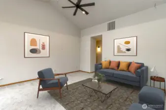 Family Room wired for surround sound off of the kitchen.