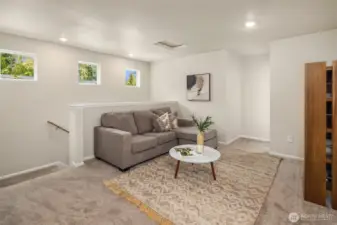 Seating area on third floor - light and bright.