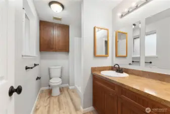 Primary 3/4 Bathroom, with walk in shower, and lots of counter space!
