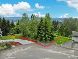 Overhead view with approximate boundaries in red.