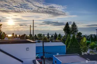 View from the rooftop deck looking out to the Puget Sound and Vashon Island.