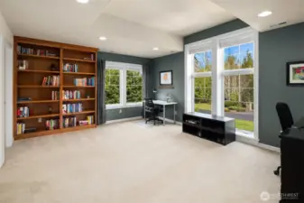 The  beautiful upstairs library room / could be used as a game room or recreation room too.