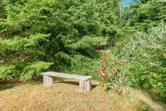 Take a seat and soak in the serenity—this garden bench is the perfect place to pause and enjoy the peaceful surroundings.
