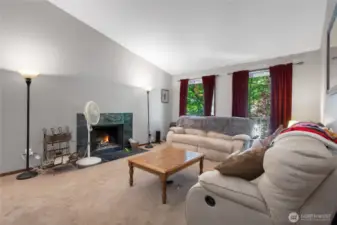 Enjoy a warm, cozy vibe with the charm of a wood-burning fireplace.