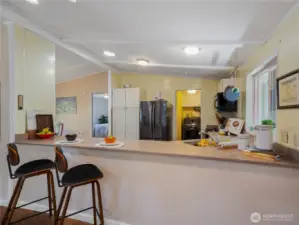 Eat at the counter for a quick meal or sit down at the dining room table for a long fun dinner party with friends.