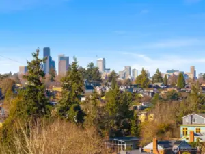 City view from inside home.